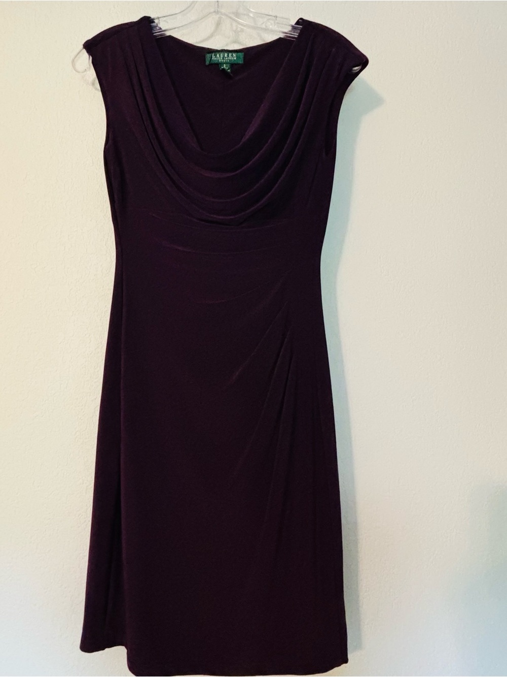 Ralph Lauren Sleeveless Cowl Neck Midi Dress in Deep Plum